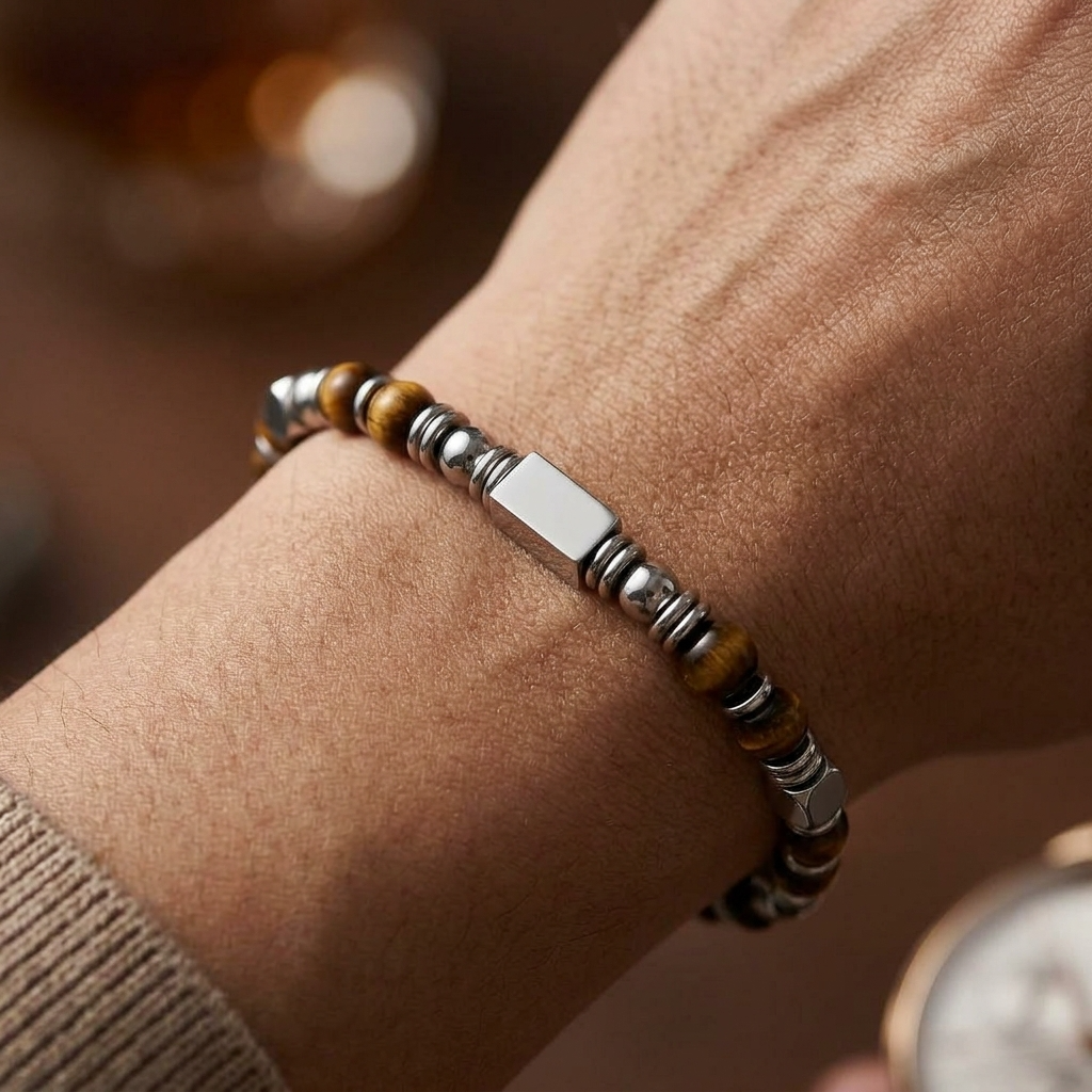 Ultra Rich Tiger Eye Stone Flexi Bracelet | TITANIUM Steel- For Men | Includes: Bracelet