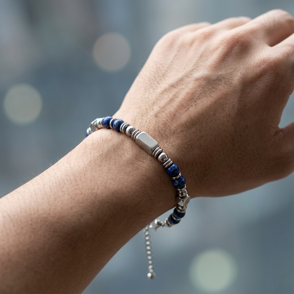 Ultra Rich Lapis Lazuli Stone Flexi Bracelet | TITANIUM Steel- For Men | Includes: Bracelet
