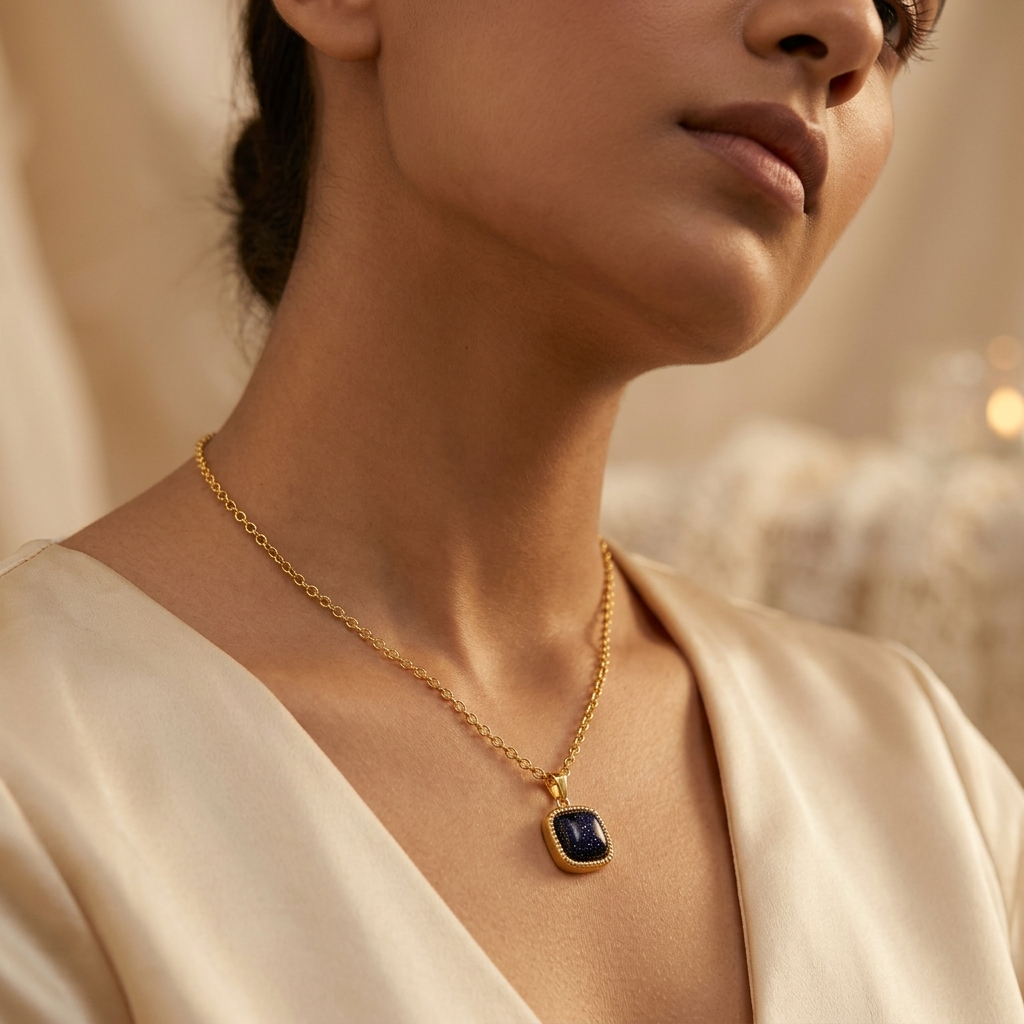 Stardust Black Sparkle CUSHION Necklace | Gold-Tone - For Women | Includes: Necklace