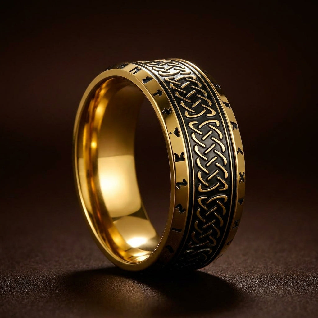 Ethnic Classic Golden Ring | 18K Real Gold PVD Plated– For Men | Includes: Ring