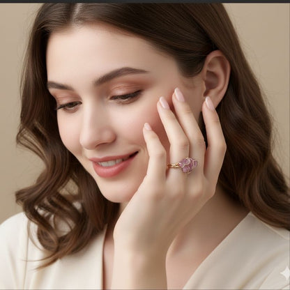 Aurora Luxe Ring | Fuchsia Crystal & PVD Gold - For Women | Includes: Ring