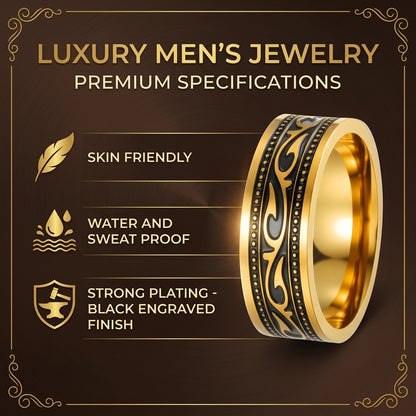 Ethnic Heritage Golden Ring | 18K Real Gold PVD Plated– For Men | Includes: Ring