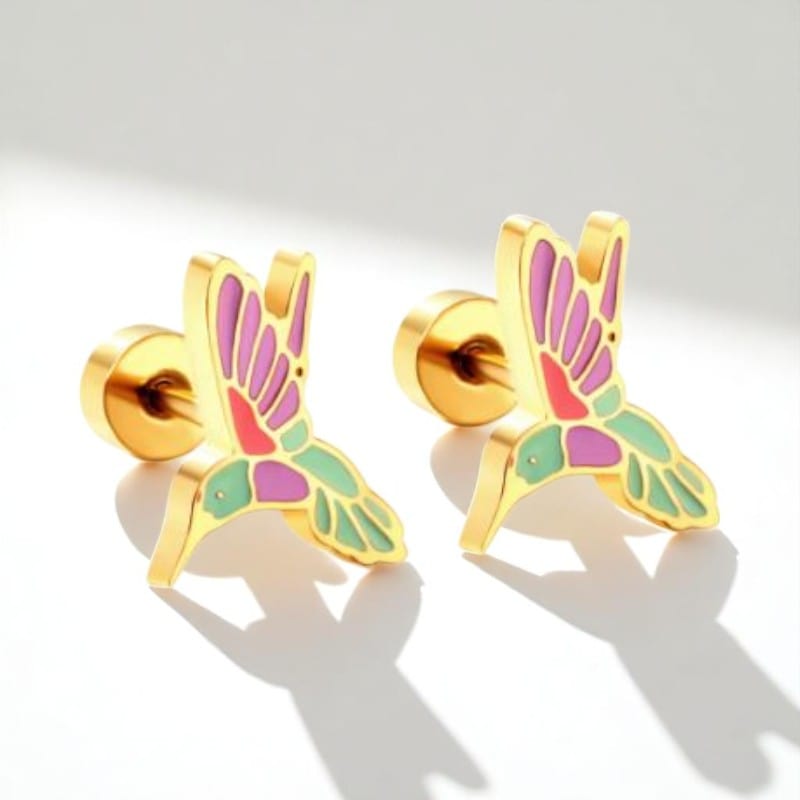 Vibrant Hummingbird Earrings | 18K PVD Gold Plated - For Women | Includes: Earrings