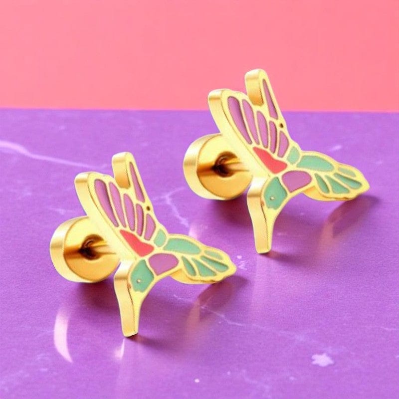 Vibrant Hummingbird Earrings | 18K PVD Gold Plated - For Women | Includes: Earrings