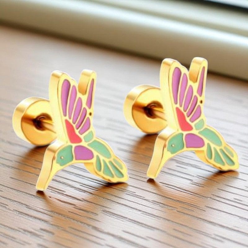 Vibrant Hummingbird Earrings | 18K PVD Gold Plated - For Women | Includes: Earrings
