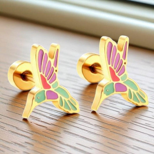 Vibrant Hummingbird Earrings | 18K PVD Gold Plated - For Women | Includes: Earrings