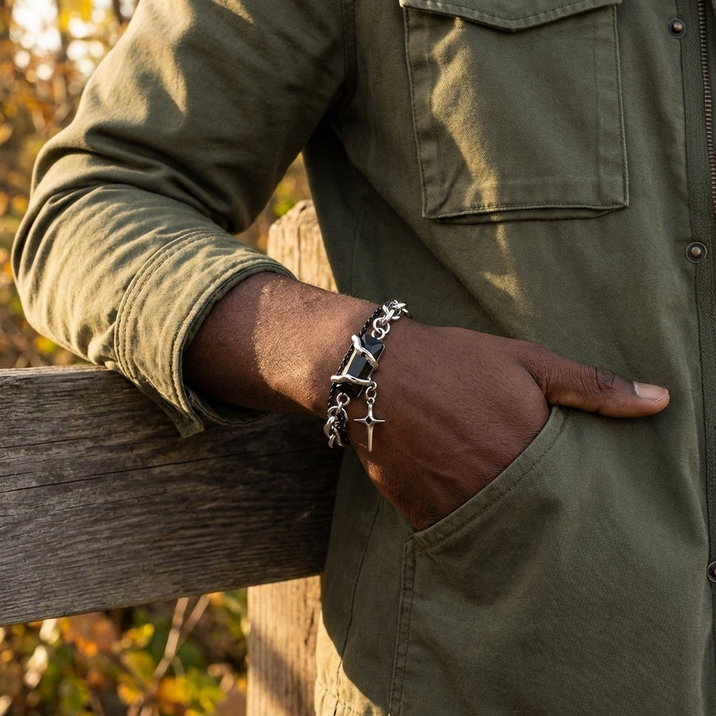 Modern Design Bold Cross Bracelet | Stainless Steel - For Men | Includes: Bracelet