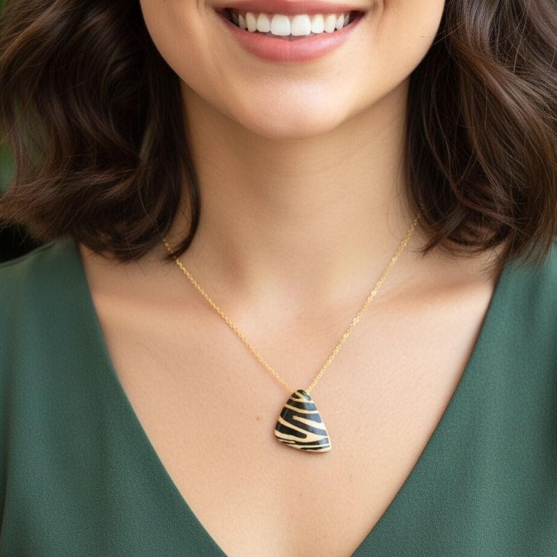 Black Chunky Triangle Necklace | 18K PVD Gold Plated - For Women | Includes: Necklace