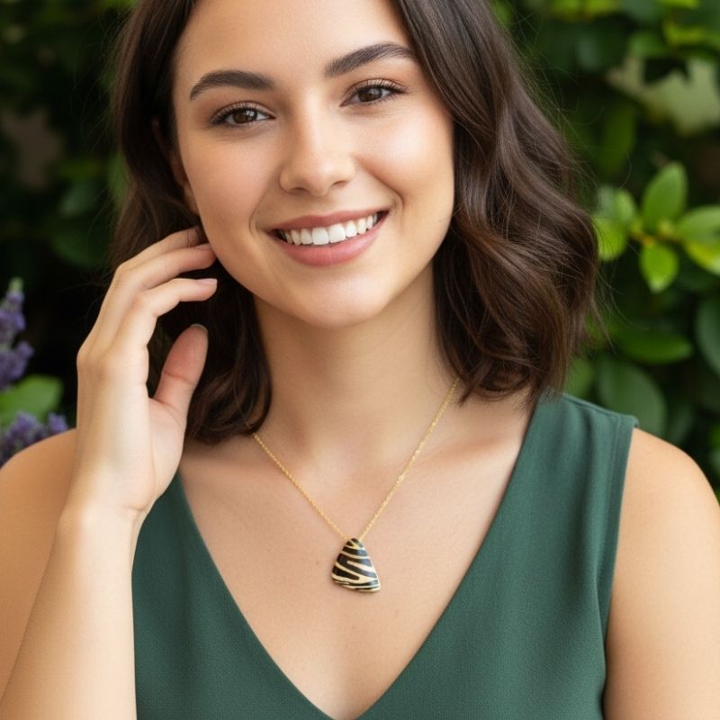 Black Chunky Triangle Necklace | 18K PVD Gold Plated - For Women | Includes: Necklace