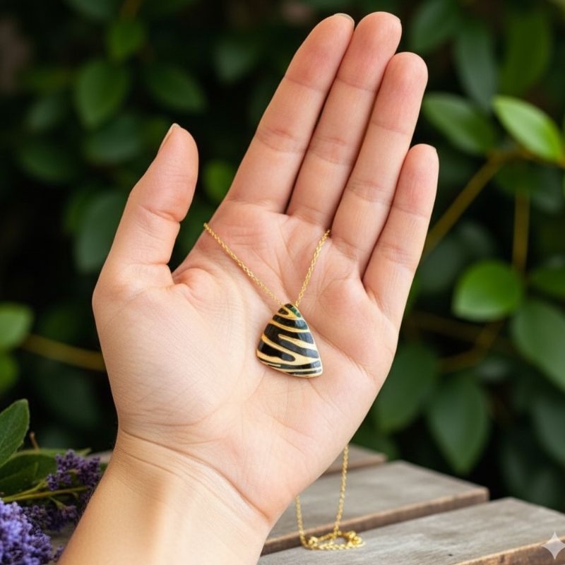 Black Chunky Triangle Necklace | 18K PVD Gold Plated - For Women | Includes: Necklace