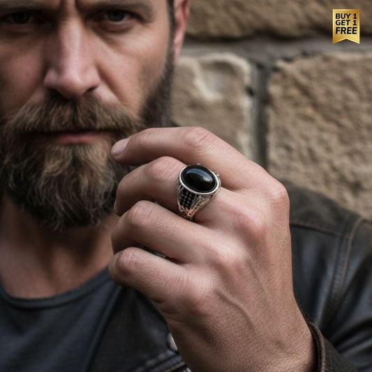 Black Obsidian with Zircon Ring | Premium Alloy– For Men | Includes: Ring