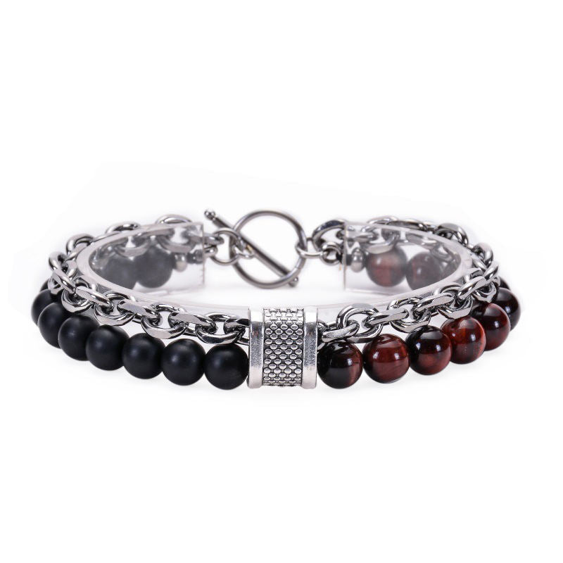 Focus Dual Layer Bracelet | Red Tiger Eye & Obsidian - For Men | Includes: Bracelet