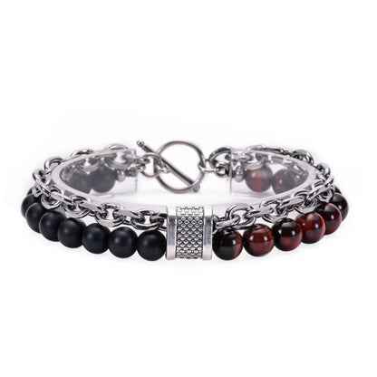 Focus Dual Layer Bracelet | Red Tiger Eye & Obsidian - For Men | Includes: Bracelet