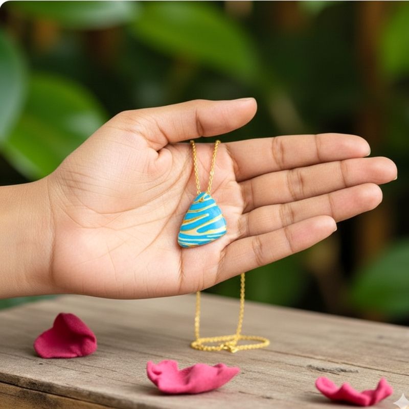 Blue Chunky Triangle Necklace | 18K PVD Gold Plated - For Women | Includes: Necklace