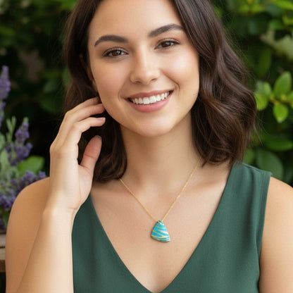 Blue Chunky Triangle Necklace | 18K PVD Gold Plated - For Women | Includes: Necklace