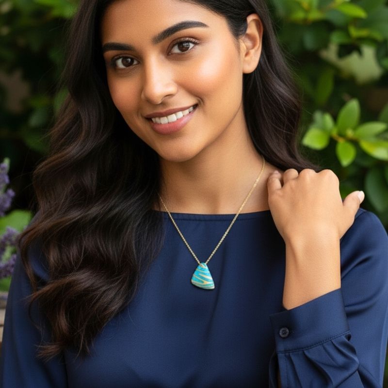 Blue Chunky Triangle Necklace | 18K PVD Gold Plated - For Women | Includes: Necklace