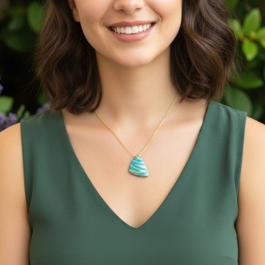 Blue Chunky Triangle Necklace | 18K PVD Gold Plated - For Women | Includes: Necklace