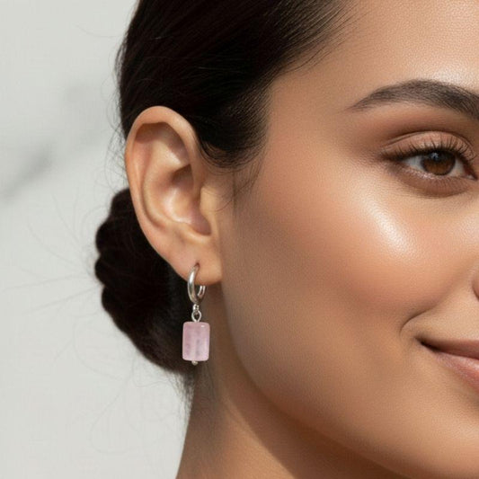 Blush Drop Earrings | Natural Pink Quartz - For Women | Includes: Earrings
