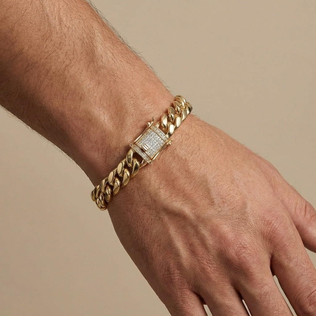 Ultra Modern Zircon 10MM Chain Bracelet | 18K Real Gold PVD Plated - For Men | Includes: Bracelet