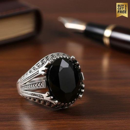 Bold Vintage Ring | Black Zircon - For Men | Includes: Ring
