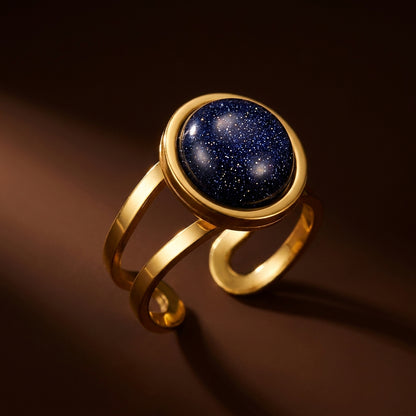 Blue Sand Stone Flexi Size Golden Ring | 18K Real Gold PVD Plated– For Men | Includes: Ring