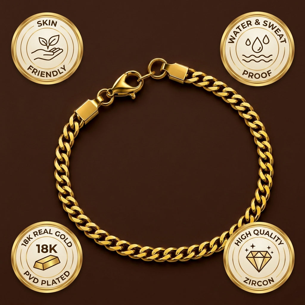 Lean Weave Design Flexi Golden 4MM THIN Bracelet | 18K PVD Gold Plated- For Men | Includes: Bracelet