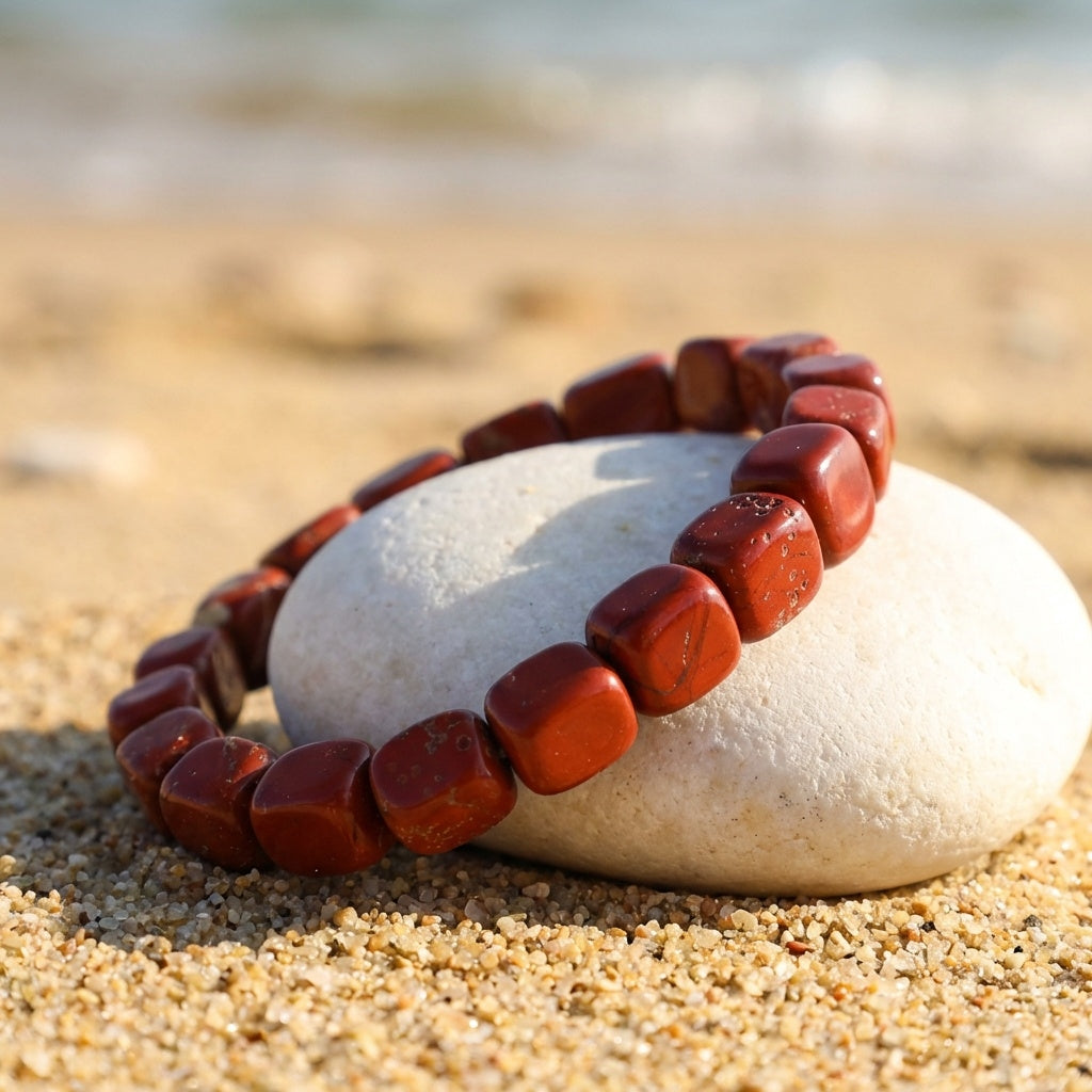Grounding & Stability Tumble Bracelet | Red Jasper Stone - For Men | Includes: Bracelet