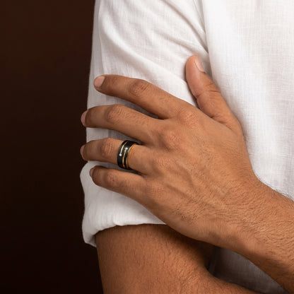 Black Class Golden Ring | 18K Real Gold PVD Plated– For Men | Includes: Ring