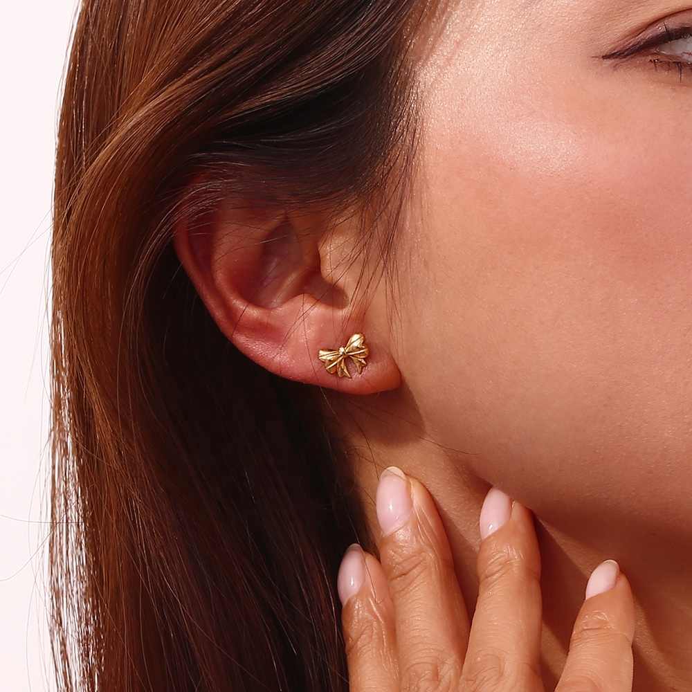 Elegant Bow Earrings | 18K PVD Gold Plated - For Women | Includes: Earrings