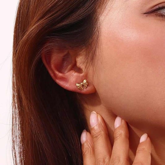 Elegant Bow Earrings | 18K PVD Gold Plated - For Women | Includes: Earrings