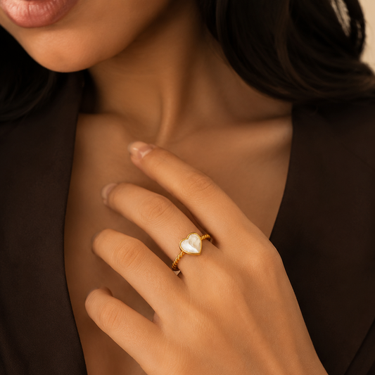 Natural Sheel Heart-Rope Flexi Size Ring | 18K PVD Gold Plated- For Women | Includes: Ring