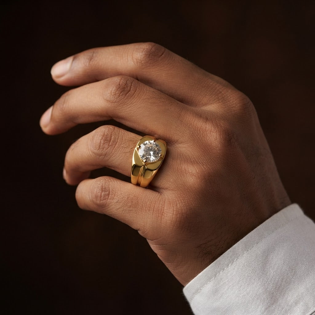 Regular Desiner Solitire Clear Zircon Ring | 18K Real Gold PVD Plated– For Men | Includes: Ring
