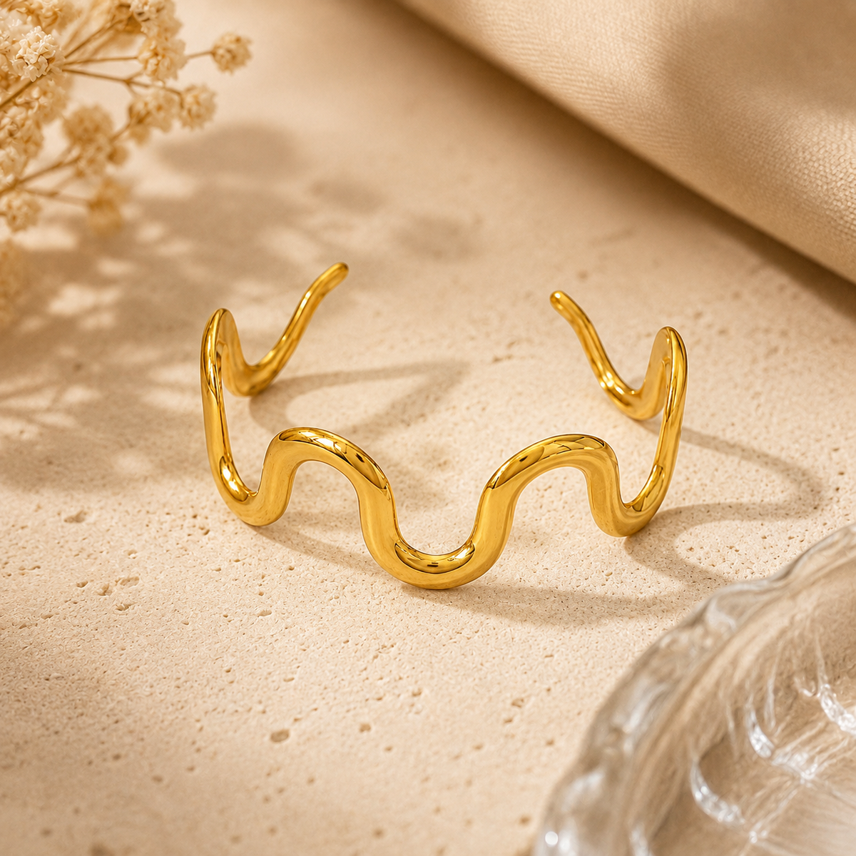 Artisan Golden Cuff | PVD 18K Gold Plated, Stainless Steel, Water Proof - For Women | Includes: Bracelet
