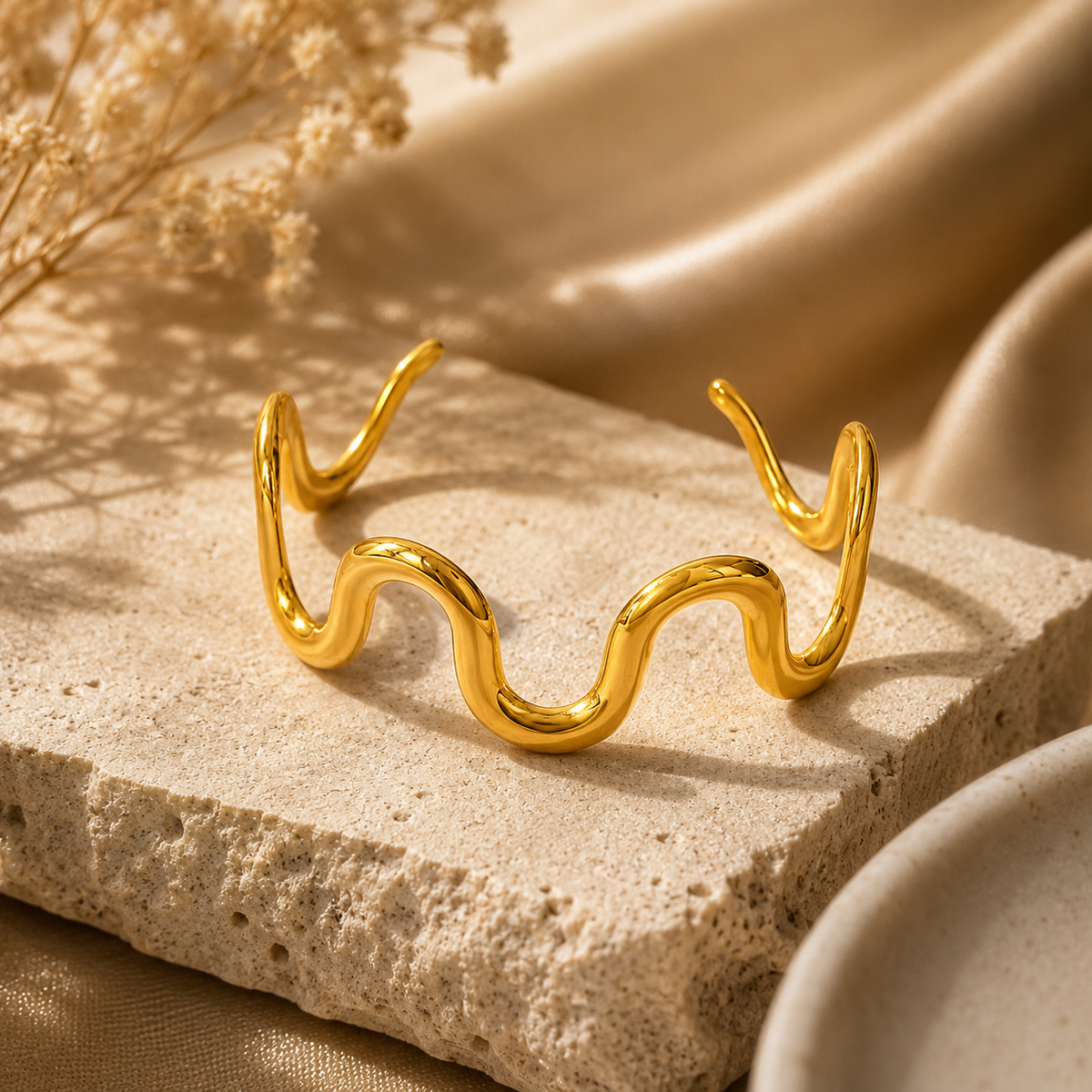 Artisan Golden Cuff | PVD 18K Gold Plated, Stainless Steel, Water Proof - For Women | Includes: Bracelet