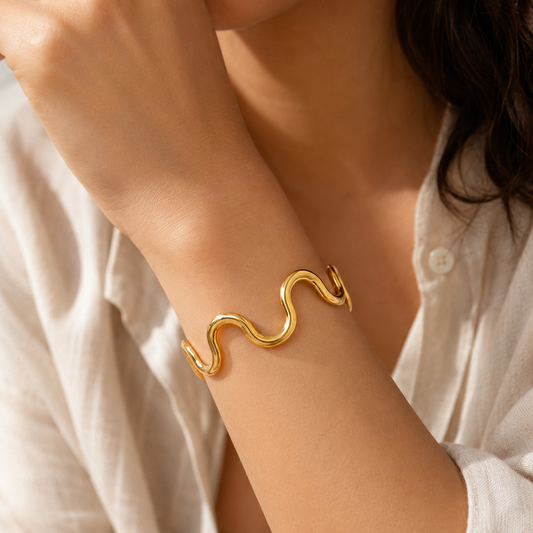 Artisan Golden Cuff | PVD 18K Gold Plated, Stainless Steel, Water Proof - For Women | Includes: Bracelet