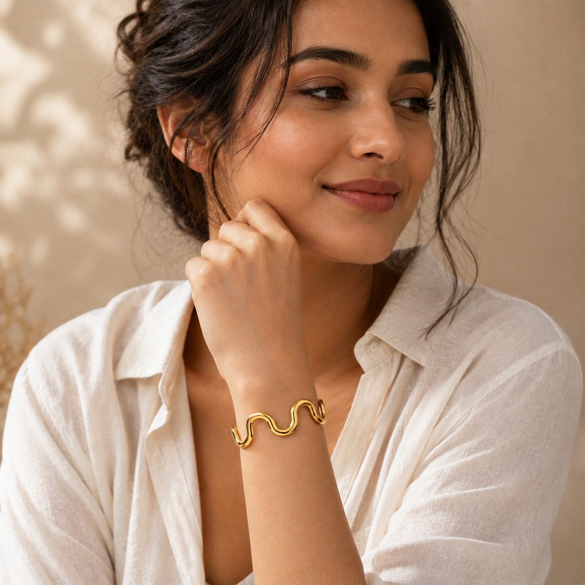 Artisan Golden Cuff | PVD 18K Gold Plated, Stainless Steel, Water Proof - For Women | Includes: Bracelet