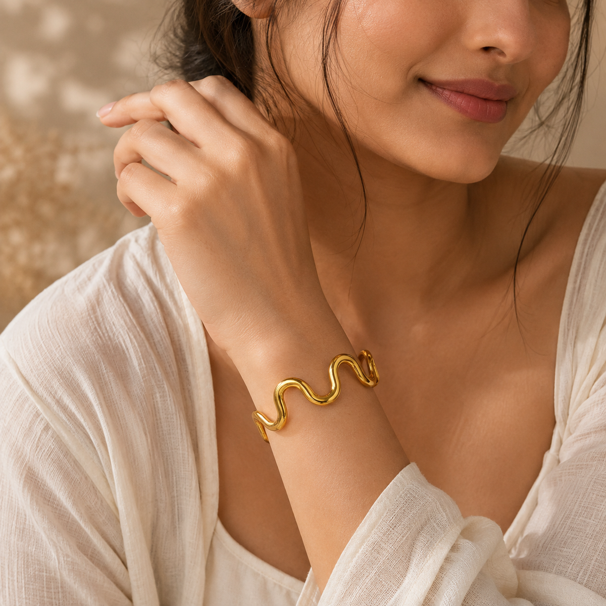 Artisan Golden Cuff | PVD 18K Gold Plated, Stainless Steel, Water Proof - For Women | Includes: Bracelet