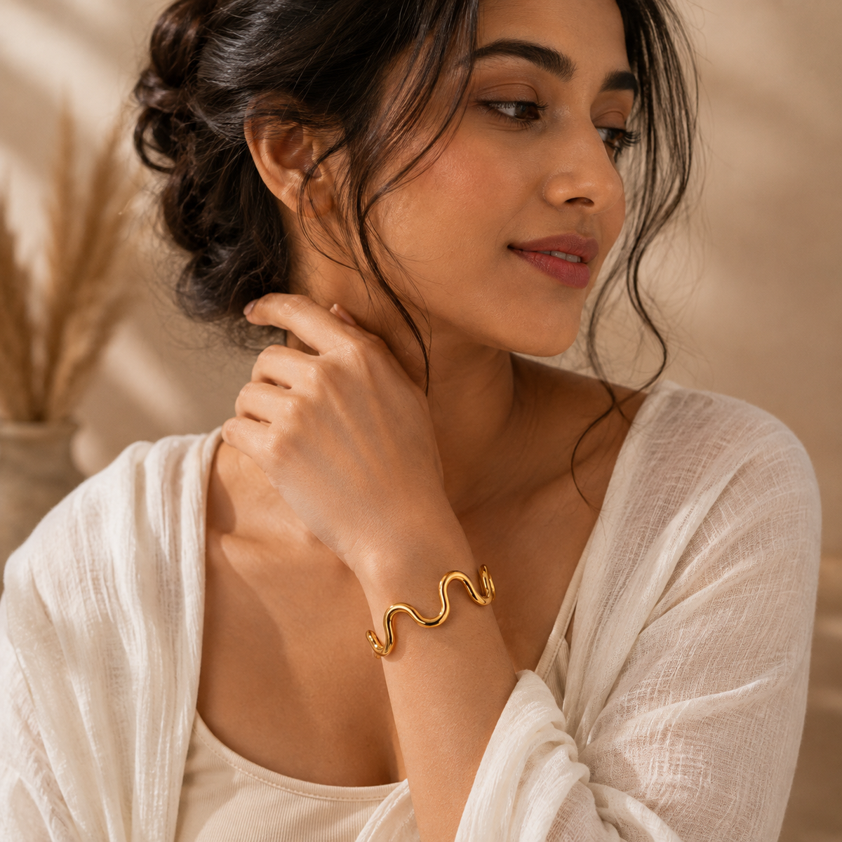 Artisan Golden Cuff | PVD 18K Gold Plated, Stainless Steel, Water Proof - For Women | Includes: Bracelet