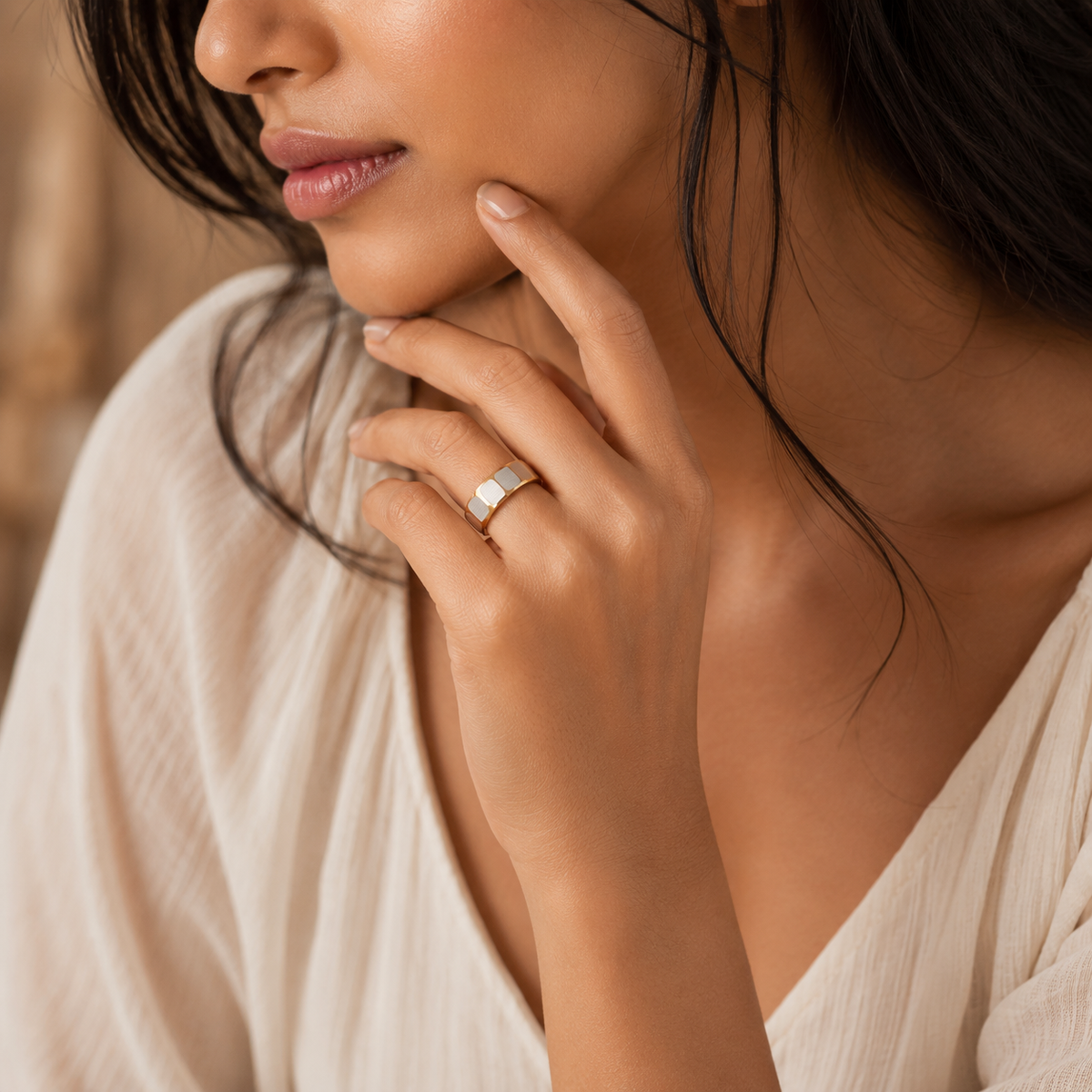 Everyday Textured Designer Golden STEEL Ring | 18K PVD Gold Plated- For Women | Includes: Ring