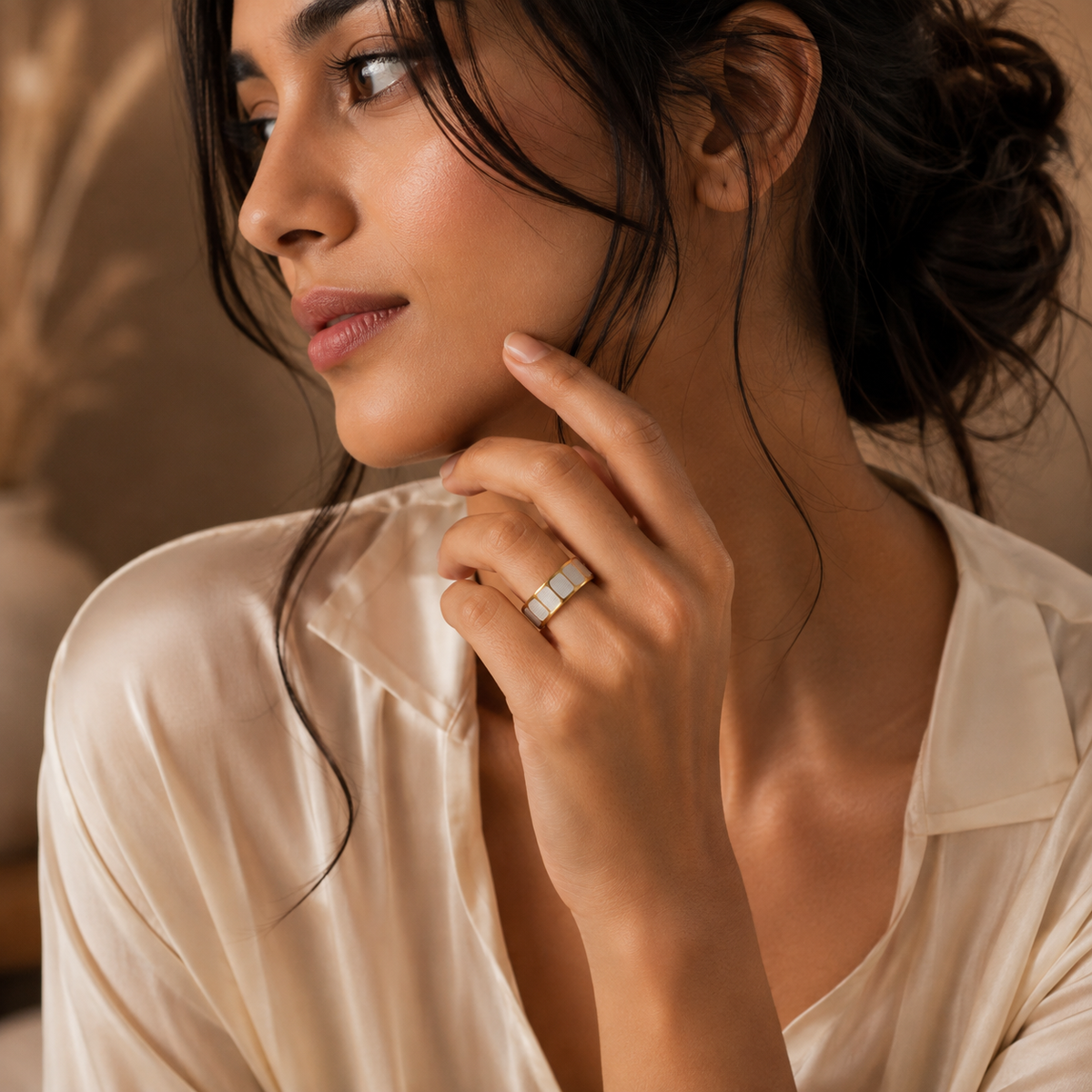 Everyday Textured Designer Golden STEEL Ring | 18K PVD Gold Plated- For Women | Includes: Ring