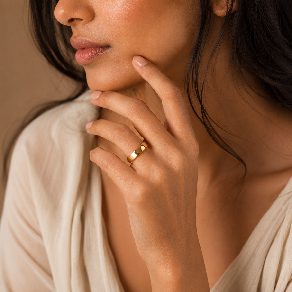 Everyday Ring with REAL GOLD Wide Finish | 18K PVD Gold Plated– For Women l Includes: Ring