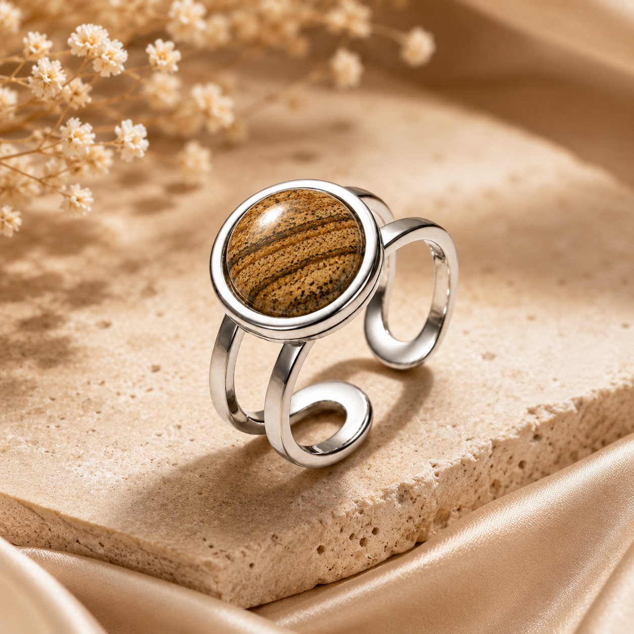Grounding Adjustable Ring | Picture Jasper -For Women | Includes: Ring
