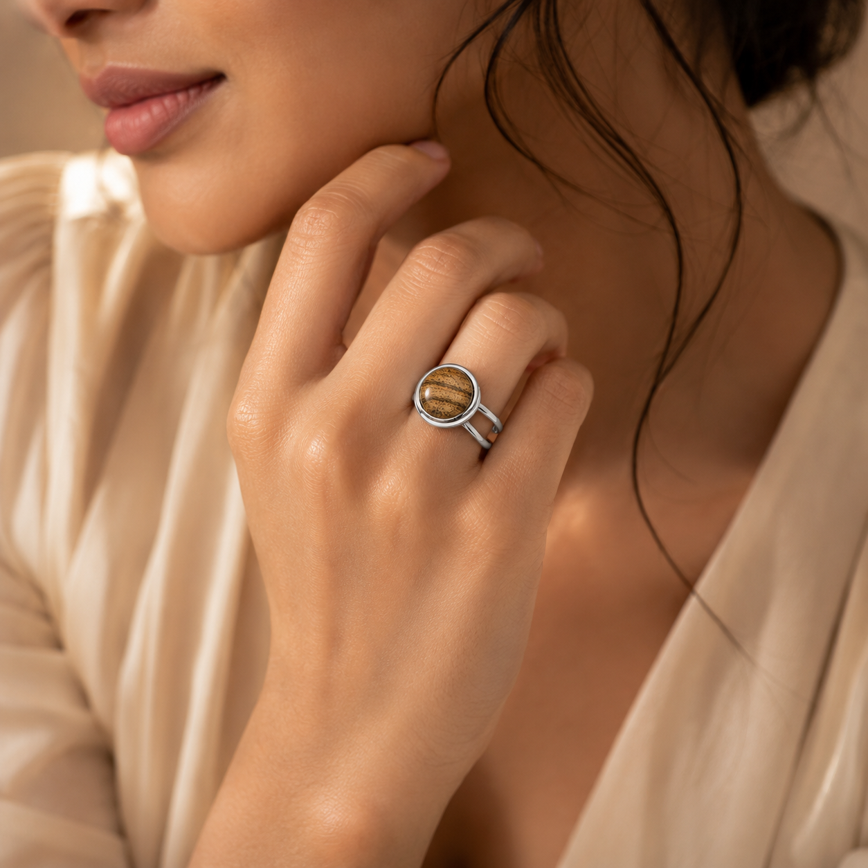 Grounding Adjustable Ring | Picture Jasper -For Women | Includes: Ring