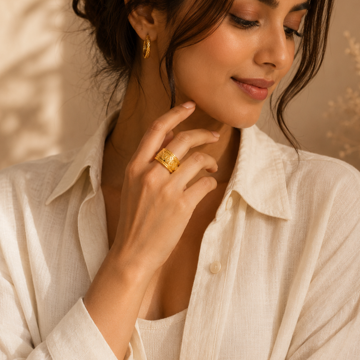 Golden Heritage Designer Steel Ring | 18K Real Gold PVD Plated – For Women | Includes: Ring