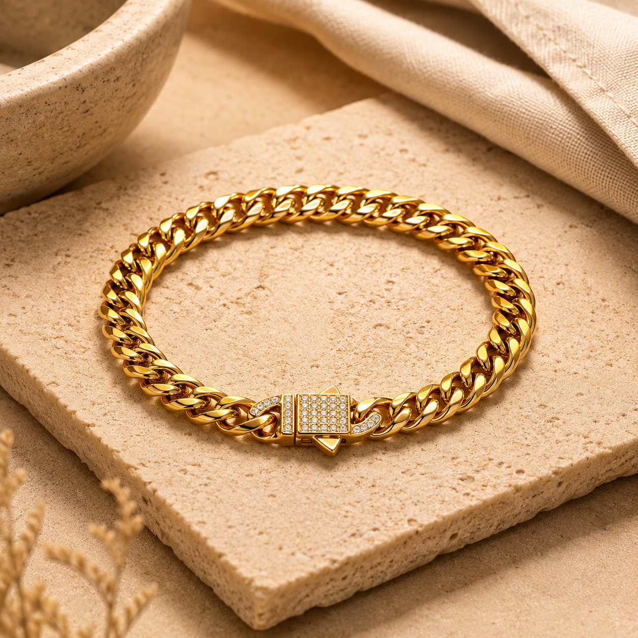 Designer Modern Real Golden Zircon clasp Standard 8MM STANDARD Bracelet | 18K PVD Gold Plated- For Men | Includes: Bracelet