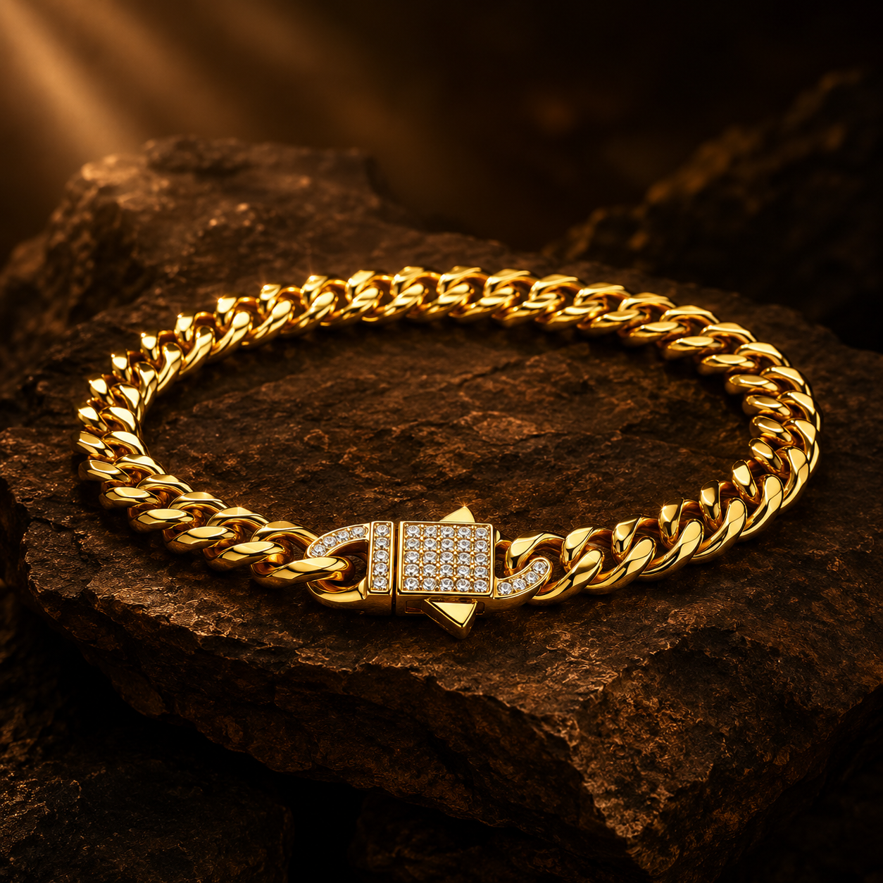 Designer Modern Real Golden Zircon clasp Standard 8MM STANDARD Bracelet | 18K PVD Gold Plated- For Men | Includes: Bracelet