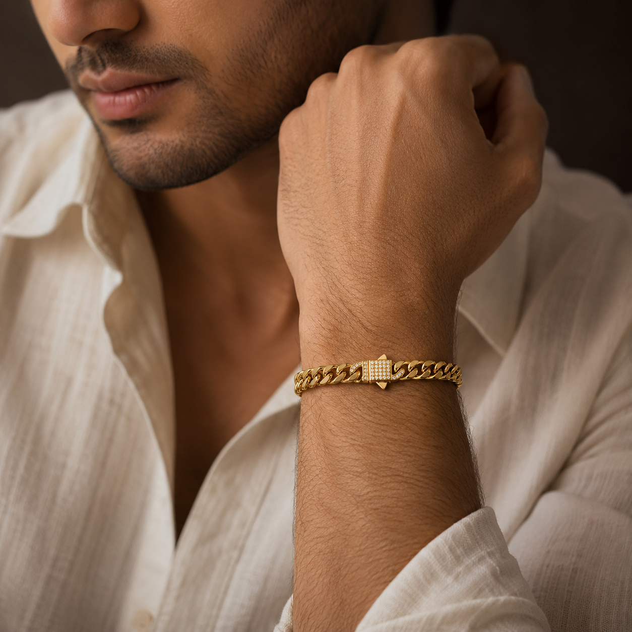 Designer Modern Real Golden Zircon clasp lean 6MM STANDARD Bracelet | 18K PVD Gold Plated- For Men | Includes: Bracelet
