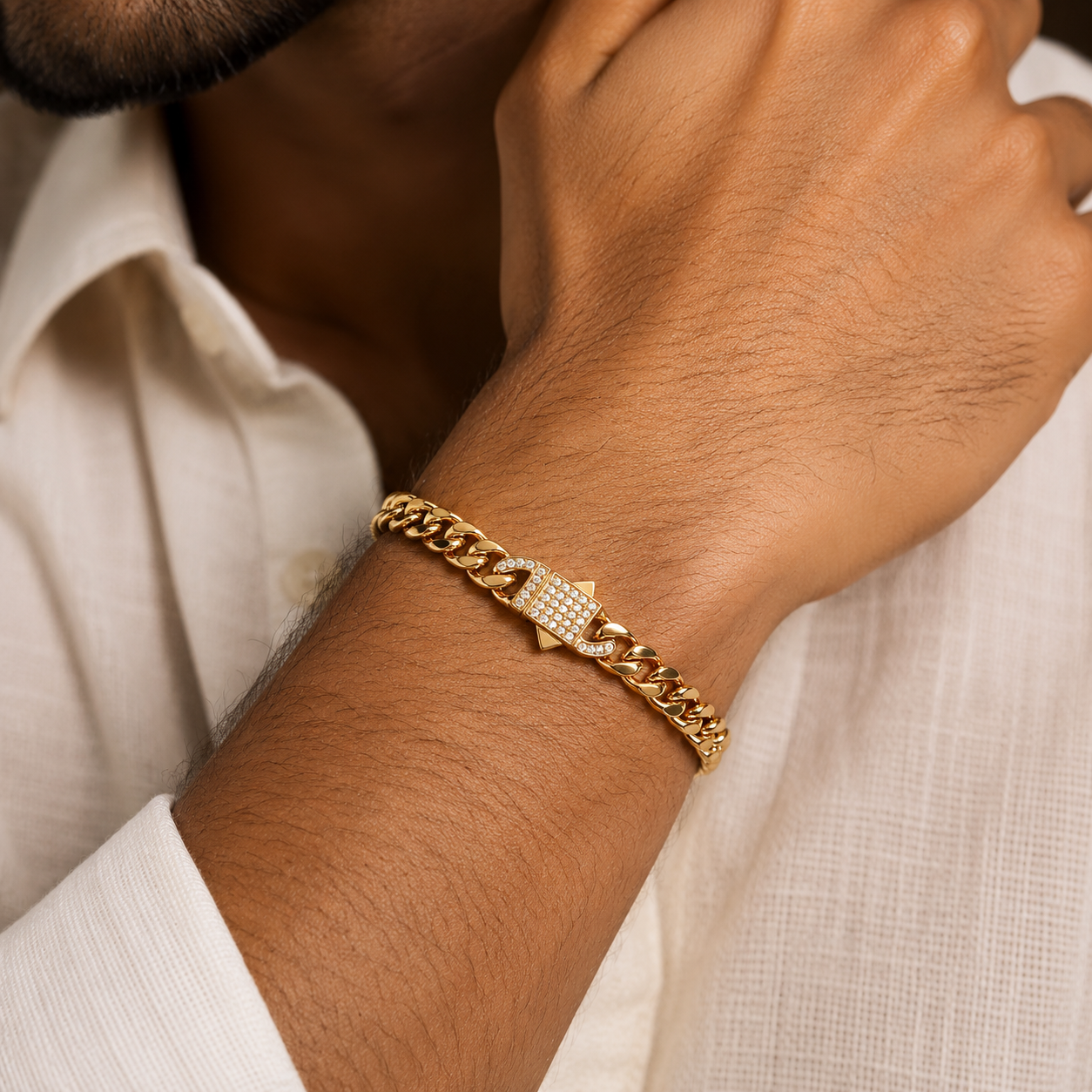 Designer Modern Real Golden Zircon clasp Standard 8MM STANDARD Bracelet | 18K PVD Gold Plated- For Men | Includes: Bracelet