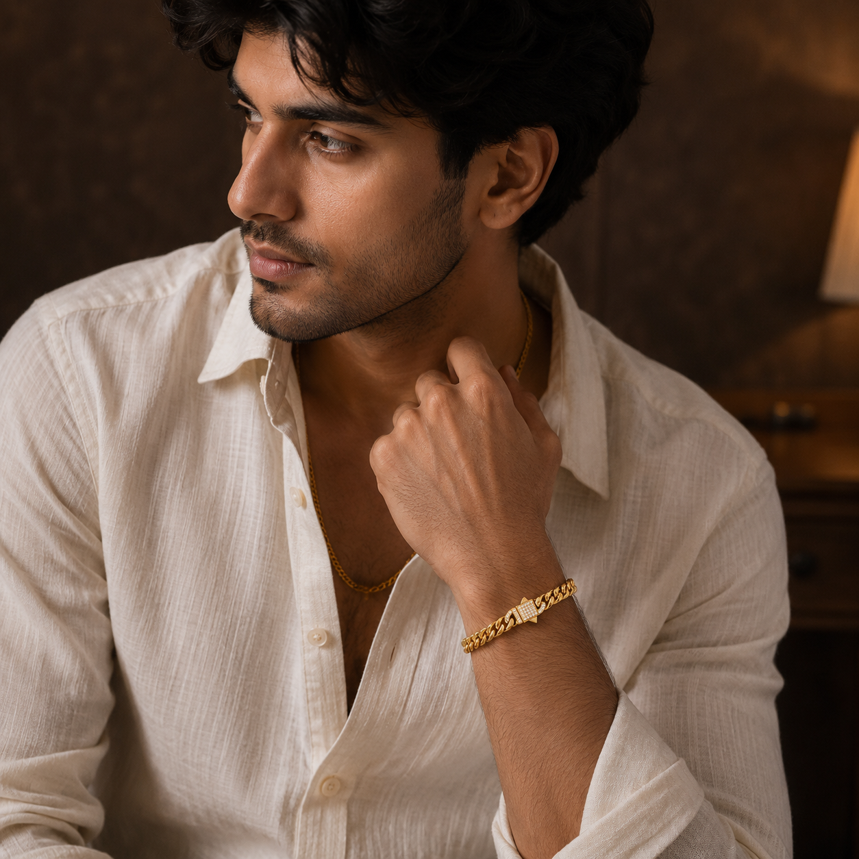 Designer Modern Real Golden Zircon clasp Standard 8MM STANDARD Bracelet | 18K PVD Gold Plated- For Men | Includes: Bracelet