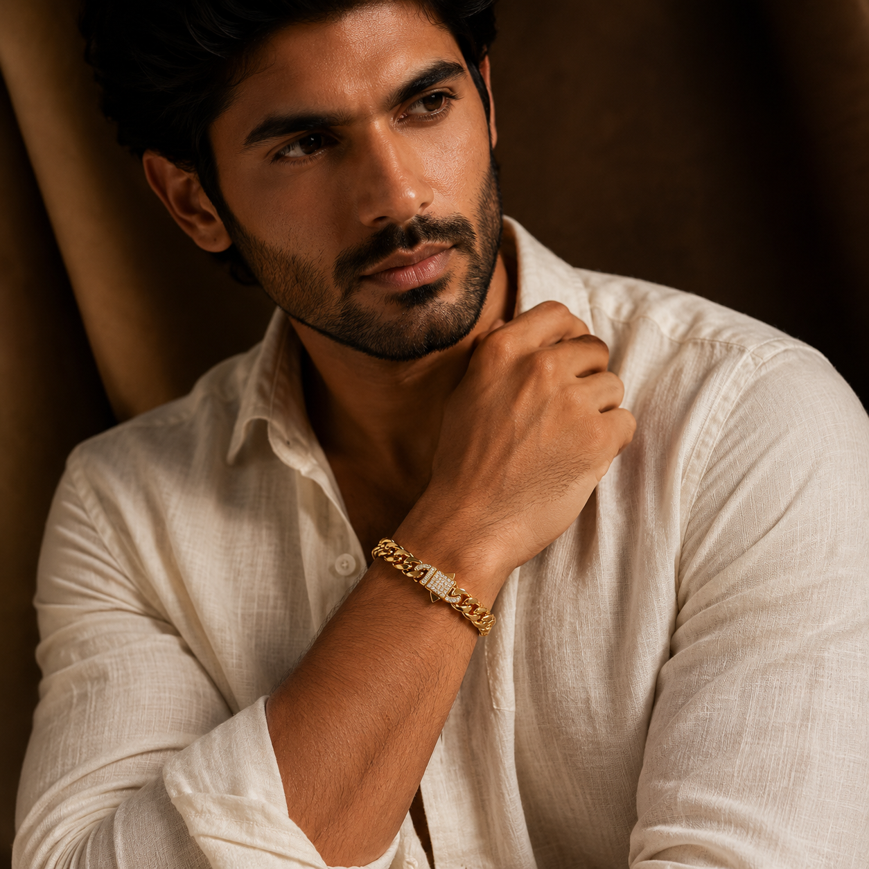Designer Modern Real Golden Zircon clasp lean 6MM STANDARD Bracelet | 18K PVD Gold Plated- For Men | Includes: Bracelet
